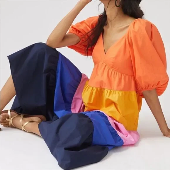 NEW Farm Rio Tiered Colorblocked Maxi Dress